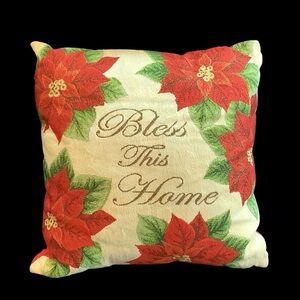 Festive Poinsettia Throw Pillow - Red and Green